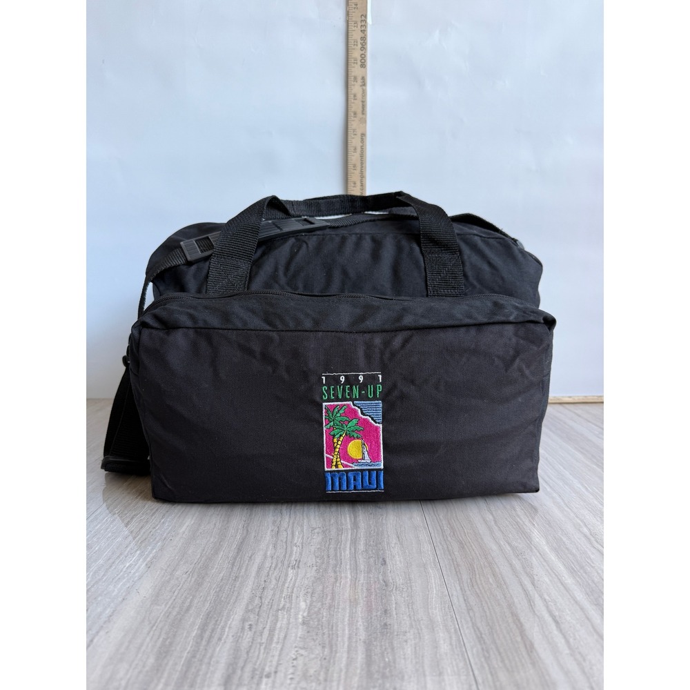 Rare Vintage 1991 Seven Up‎ Maui Duffle Bag Black Y2K Travel Gym Weekender Retro